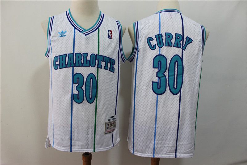 Men Charlotte Hornets #30 Curry White Throwback Adidas NBA Jerseys->charlotte hornets->NBA Jersey